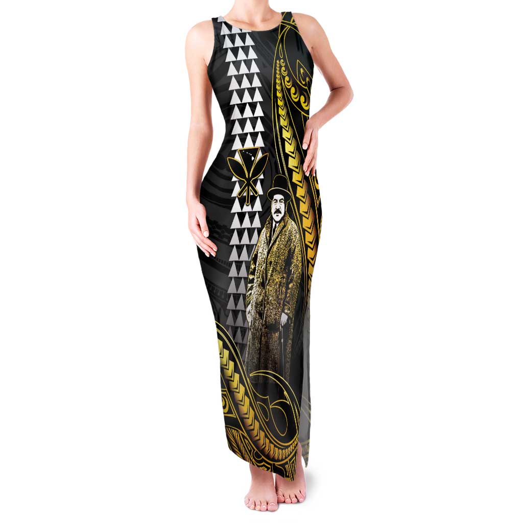 Hawaii Kuhio The Citizen Prince Family Matching Tank Maxi Dress and Hawaiian Shirt Gold Polynesian Tribal Tattoo LT05 Mom's Dress Gold - Polynesian Pride