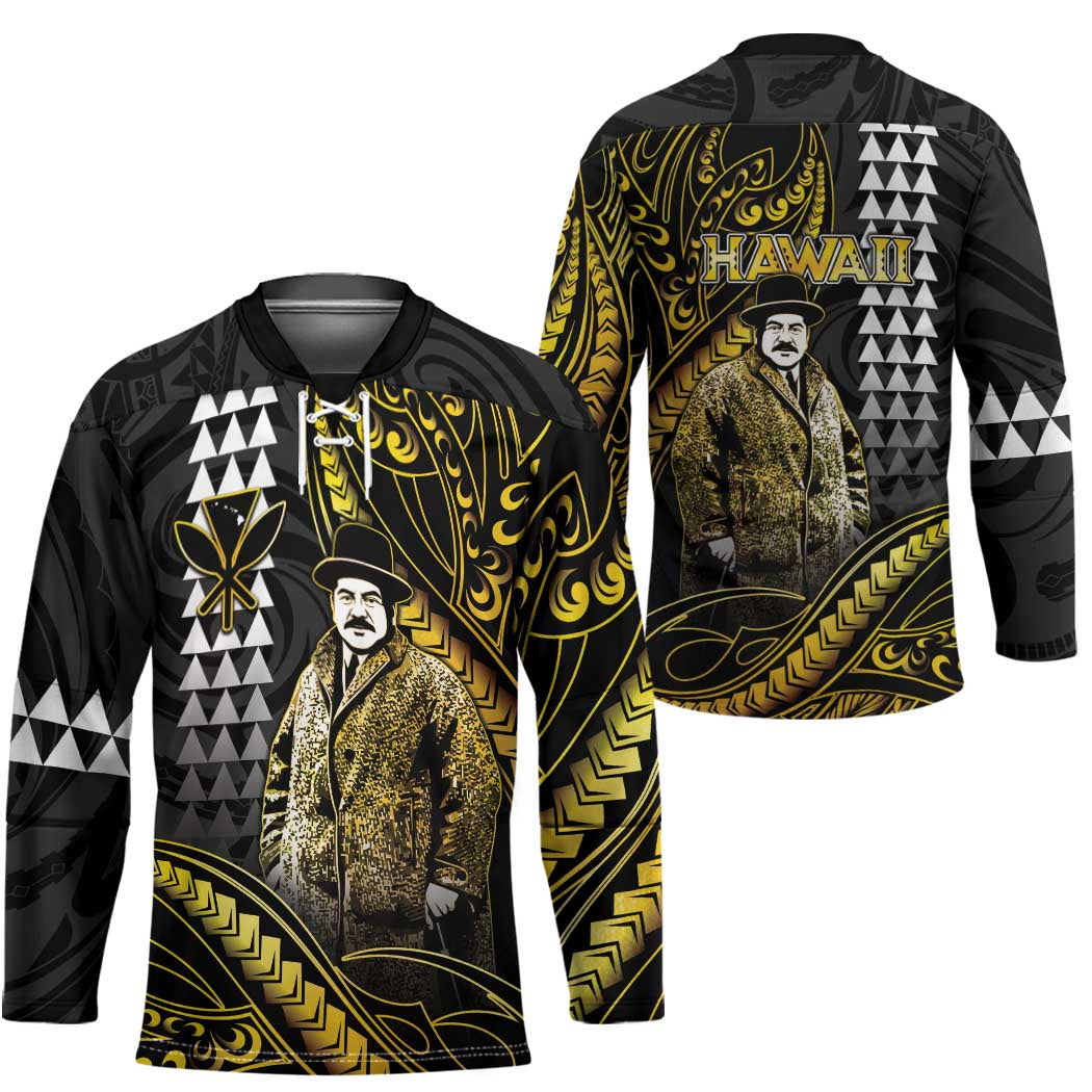 Hawaii Kuhio The Citizen Prince Hockey Jersey Gold Polynesian Tribal Tattoo
