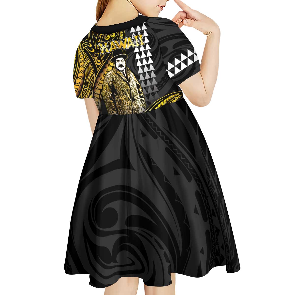 Hawaii Kuhio The Citizen Prince Kid Short Sleeve Dress Gold Polynesian Tribal Tattoo