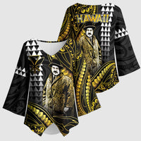 Hawaii Kuhio The Citizen Prince Kimono Sleeve Blouse Gold Polynesian Tribal Tattoo