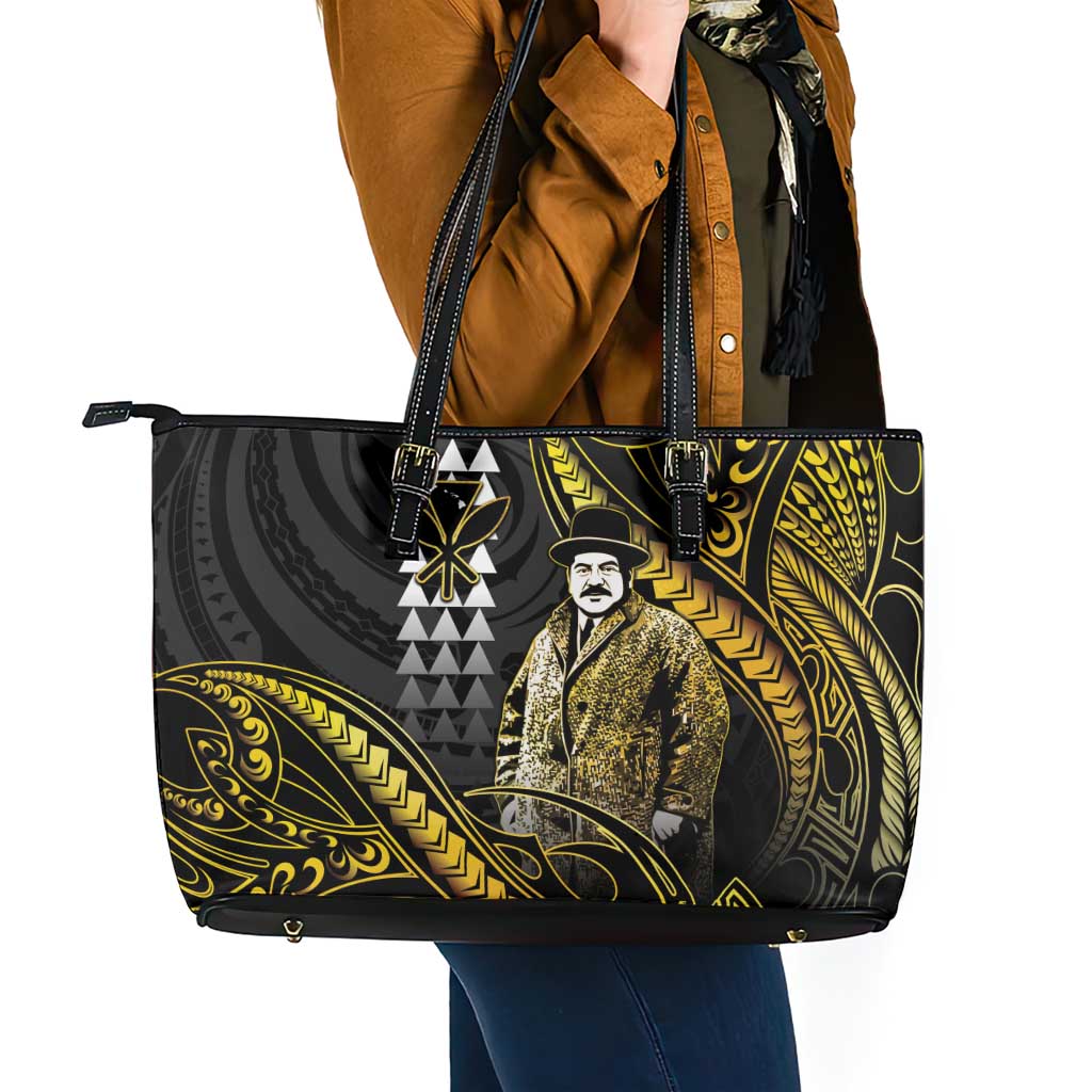 Hawaii Kuhio The Citizen Prince Leather Tote Bag Gold Polynesian Tribal Tattoo