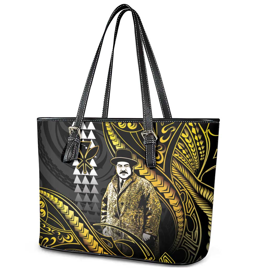 Hawaii Kuhio The Citizen Prince Leather Tote Bag Gold Polynesian Tribal Tattoo