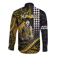 Hawaii Kuhio The Citizen Prince Long Sleeve Button Shirt Gold Polynesian Tribal Tattoo