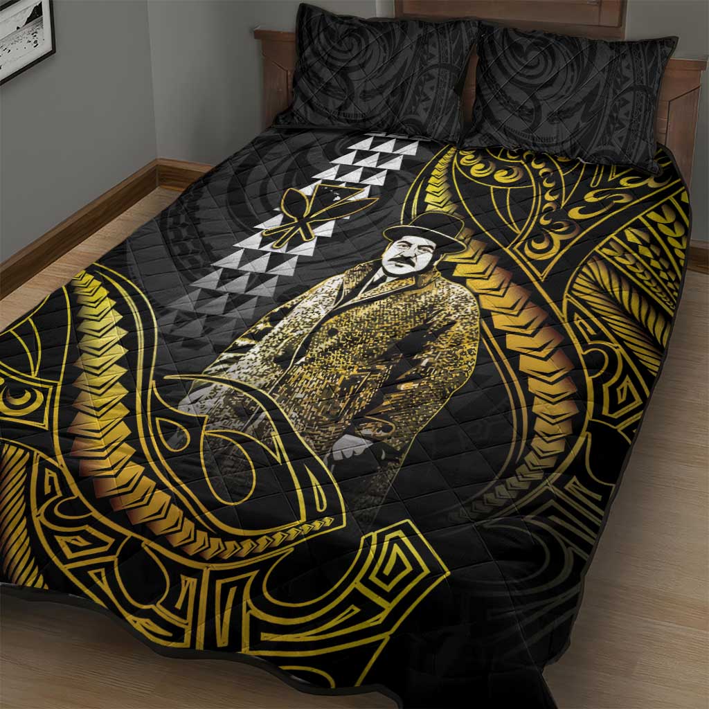 Hawaii Kuhio The Citizen Prince Quilt Bed Set Gold Polynesian Tribal Tattoo