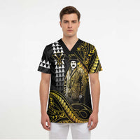 Hawaii Kuhio The Citizen Prince Scrub Top Gold Polynesian Tribal Tattoo