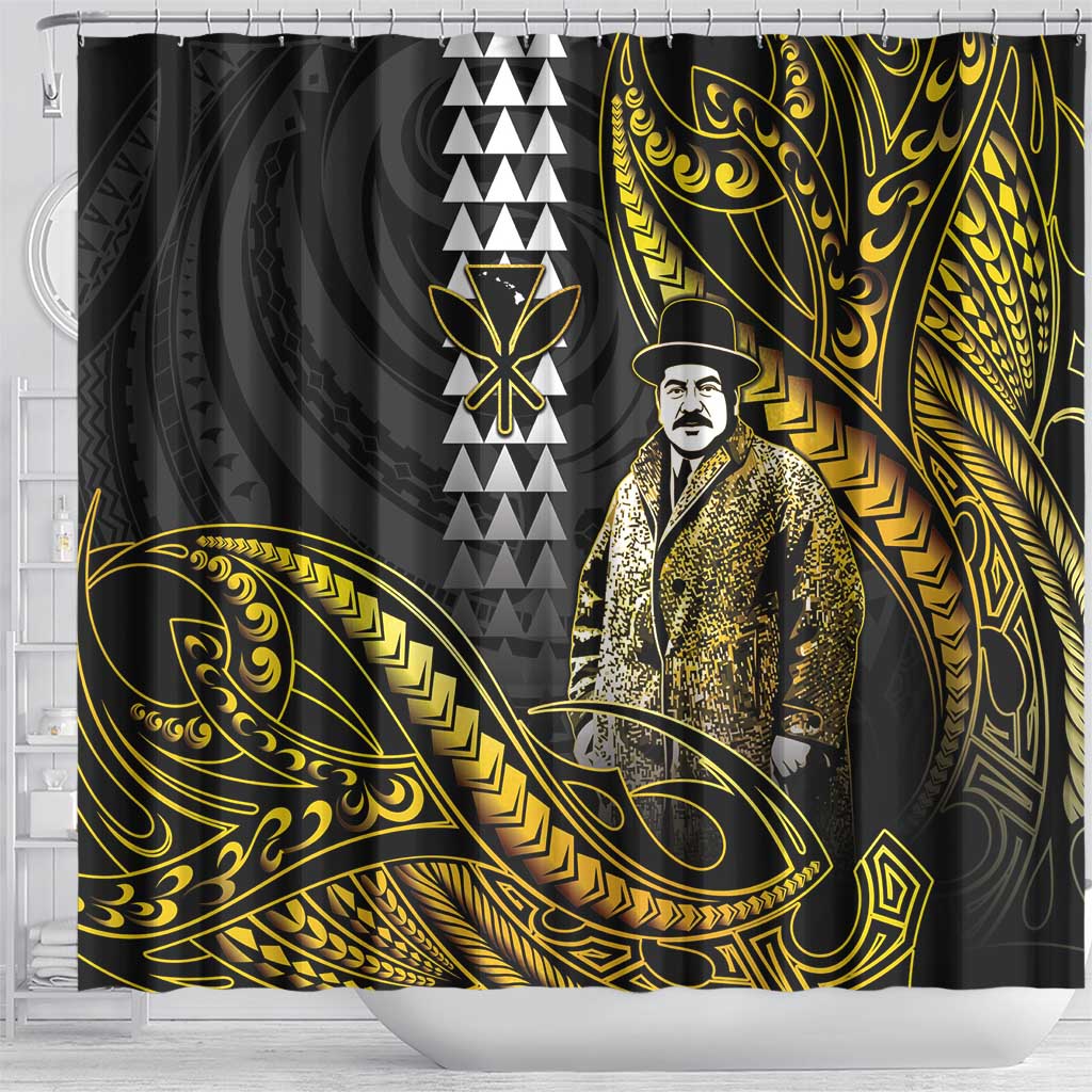Hawaii Kuhio The Citizen Prince Shower Curtain Gold Polynesian Tribal Tattoo