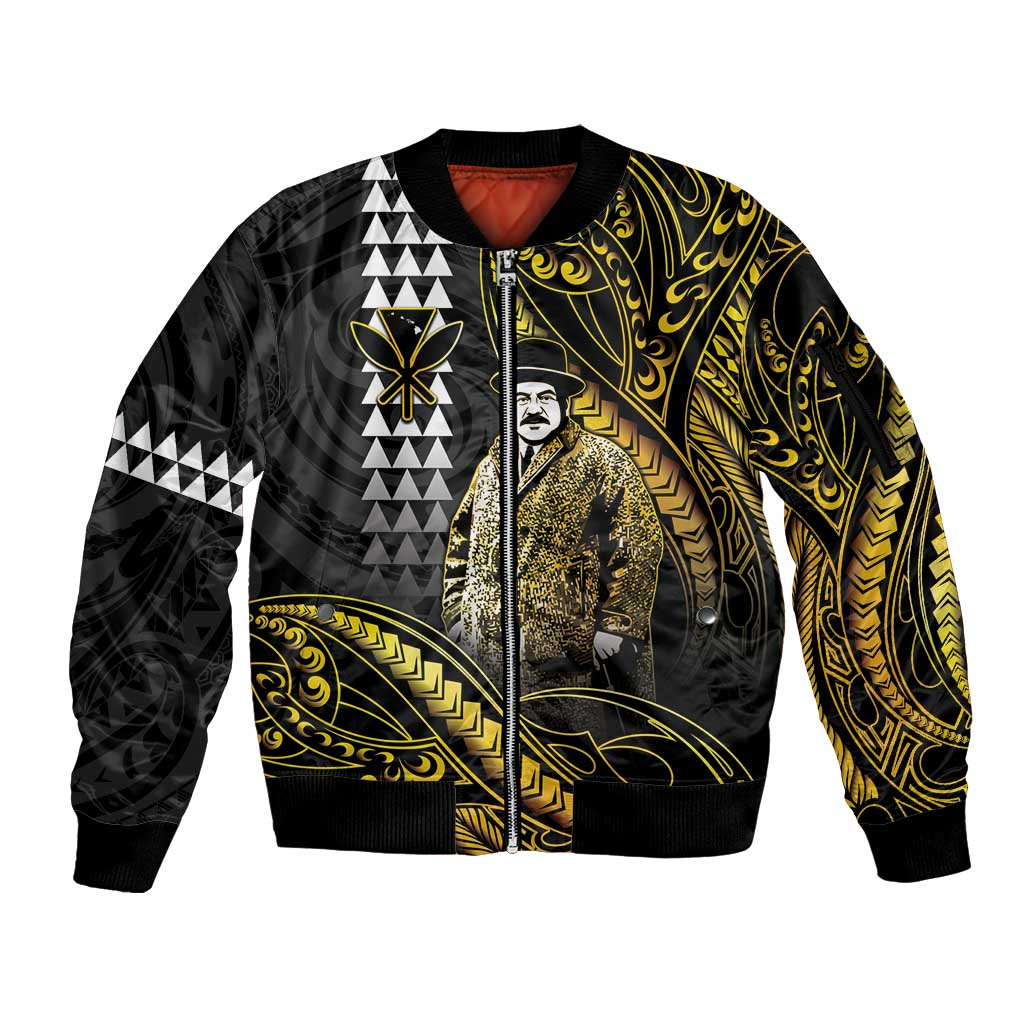 Hawaii Kuhio The Citizen Prince Sleeve Zip Bomber Jacket Gold Polynesian Tribal Tattoo