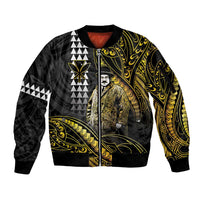 Hawaii Kuhio The Citizen Prince Sleeve Zip Bomber Jacket Gold Polynesian Tribal Tattoo