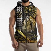 Hawaii Kuhio The Citizen Prince Sleeveless Zip Hoodie Gold Polynesian Tribal Tattoo