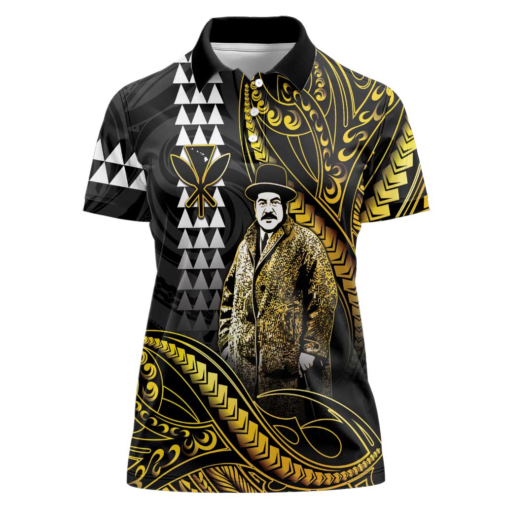 Hawaii Kuhio The Citizen Prince Women Polo Shirt Gold Polynesian Tribal Tattoo