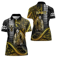 Hawaii Kuhio The Citizen Prince Women Polo Shirt Gold Polynesian Tribal Tattoo