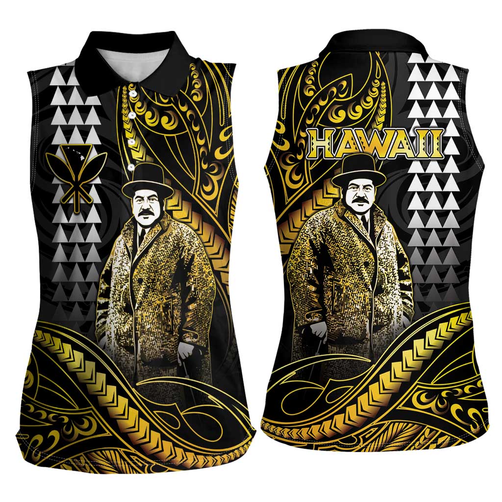 Hawaii Kuhio The Citizen Prince Women Sleeveless Polo Shirt Gold Polynesian Tribal Tattoo LT05 - Polynesian Pride