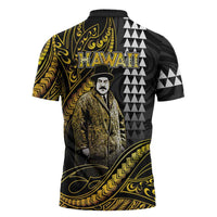 Hawaii Kuhio The Citizen Prince Zipper Polo Shirt Gold Polynesian Tribal Tattoo