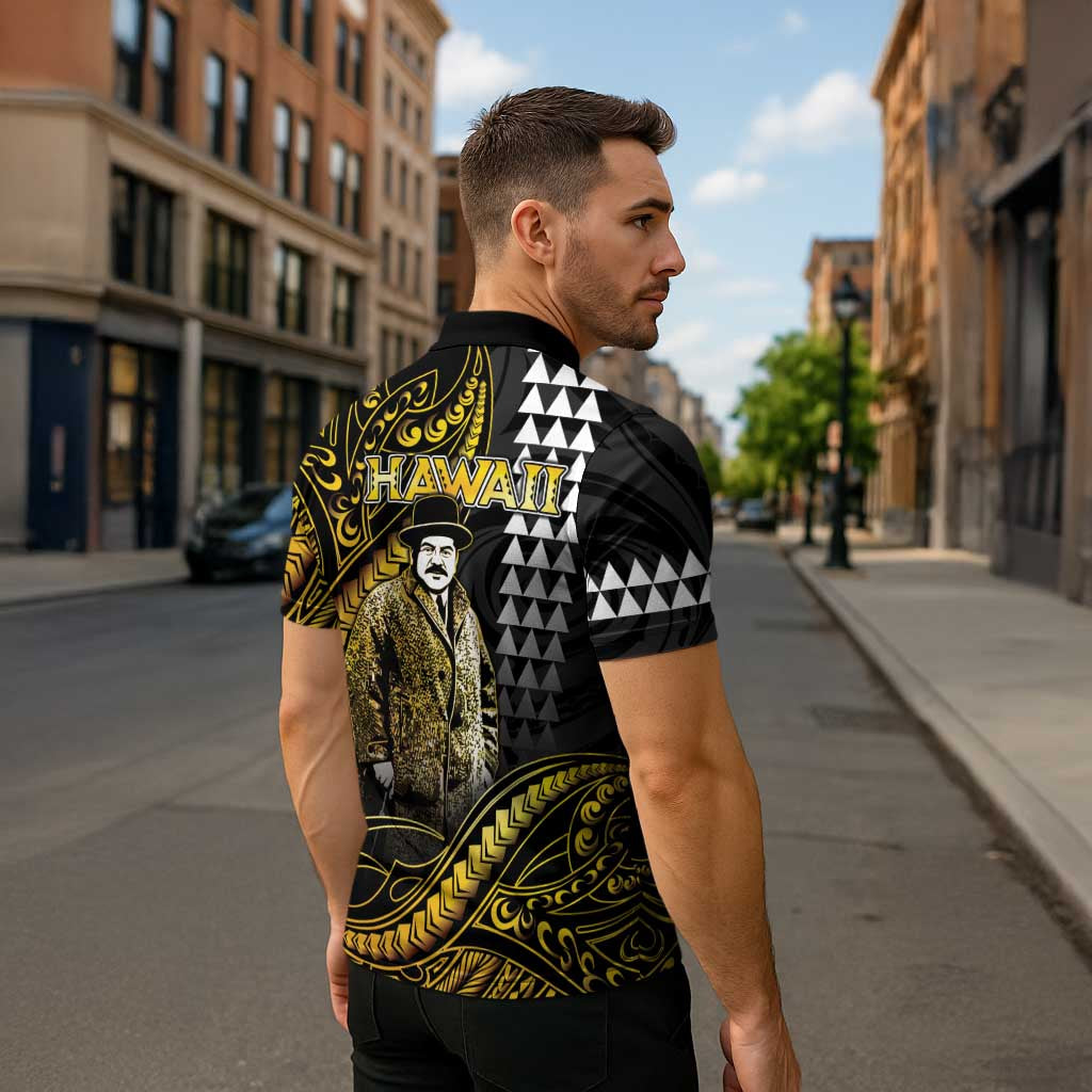 Hawaii Kuhio The Citizen Prince Zipper Polo Shirt Gold Polynesian Tribal Tattoo