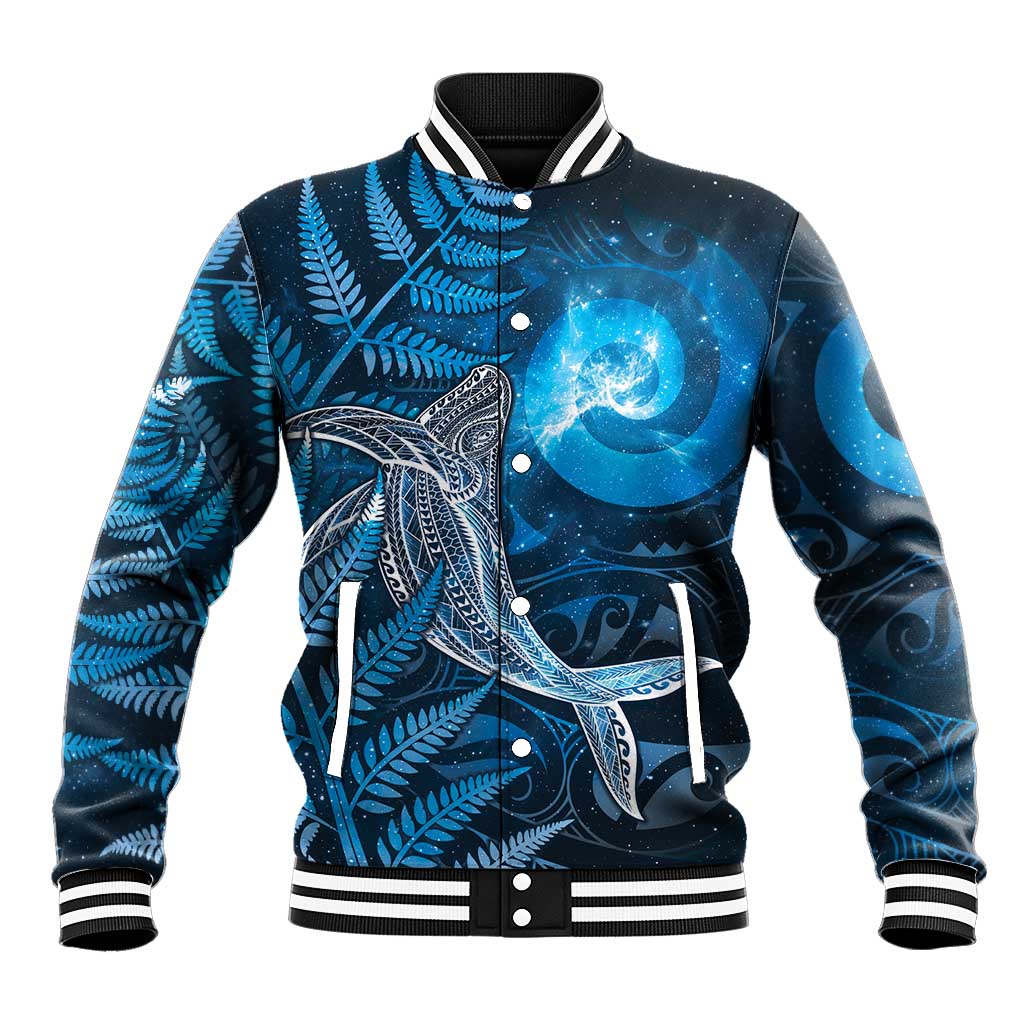 New Zealand Matariki Baseball Jacket Maori Koru With Humpback Whale Blue