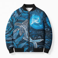 New Zealand Matariki Bomber Puffer Jacket Maori Koru With Humpback Whale Blue