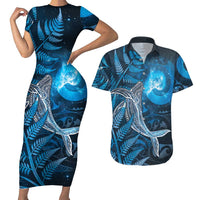 New Zealand Matariki Couples Matching Short Sleeve Bodycon Dress and Hawaiian Shirt Maori Koru With Humpback Whale Blue LT05 Blue - Polynesian Pride