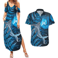 New Zealand Matariki Couples Matching Summer Maxi Dress and Hawaiian Shirt Maori Koru With Humpback Whale Blue LT05 Blue - Polynesian Pride