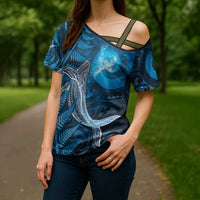 New Zealand Matariki Cross Shoulder Shirt Maori Koru With Humpback Whale Blue