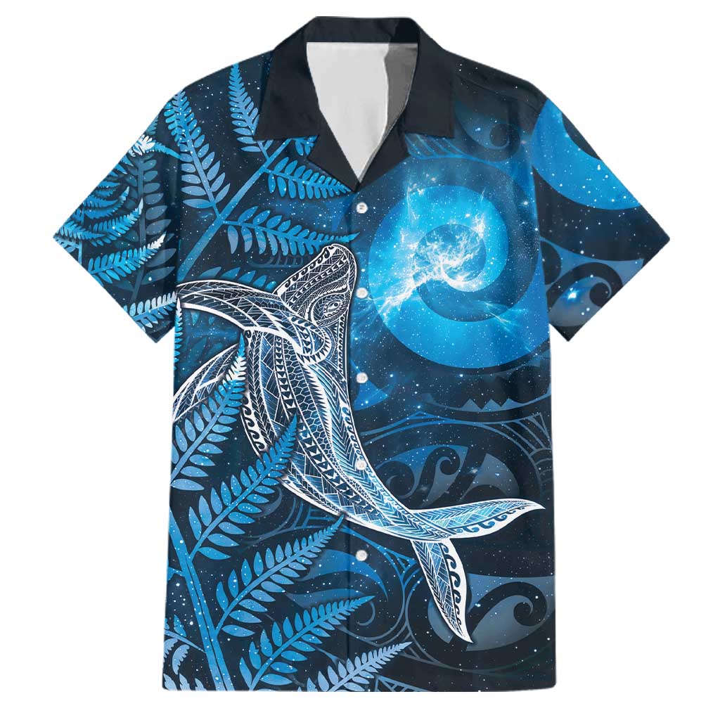 New Zealand Matariki Family Matching Off Shoulder Maxi Dress and Hawaiian Shirt Maori Koru With Humpback Whale Blue LT05 Dad's Shirt - Short Sleeve Blue - Polynesian Pride