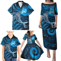 New Zealand Matariki Family Matching Puletasi and Hawaiian Shirt Maori Koru With Humpback Whale Blue LT05 - Polynesian Pride