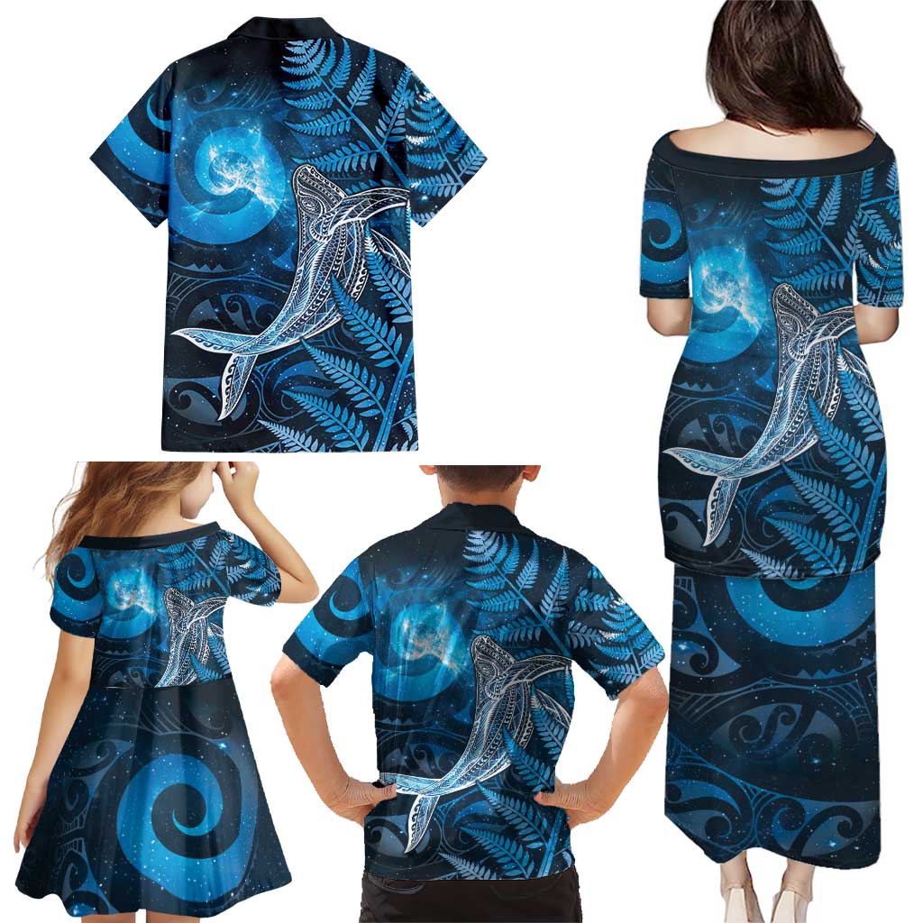 New Zealand Matariki Family Matching Puletasi and Hawaiian Shirt Maori Koru With Humpback Whale Blue LT05 - Polynesian Pride