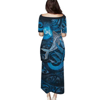 New Zealand Matariki Family Matching Puletasi and Hawaiian Shirt Maori Koru With Humpback Whale Blue LT05 - Polynesian Pride