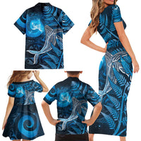 New Zealand Matariki Family Matching Short Sleeve Bodycon Dress and Hawaiian Shirt Maori Koru With Humpback Whale Blue LT05 - Polynesian Pride