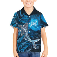 New Zealand Matariki Family Matching Summer Maxi Dress and Hawaiian Shirt Maori Koru With Humpback Whale Blue LT05 Son's Shirt Blue - Polynesian Pride