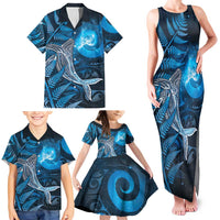 New Zealand Matariki Family Matching Tank Maxi Dress and Hawaiian Shirt Maori Koru With Humpback Whale Blue LT05 - Polynesian Pride