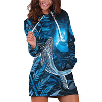 New Zealand Matariki Hoodie Dress Maori Koru With Humpback Whale Blue