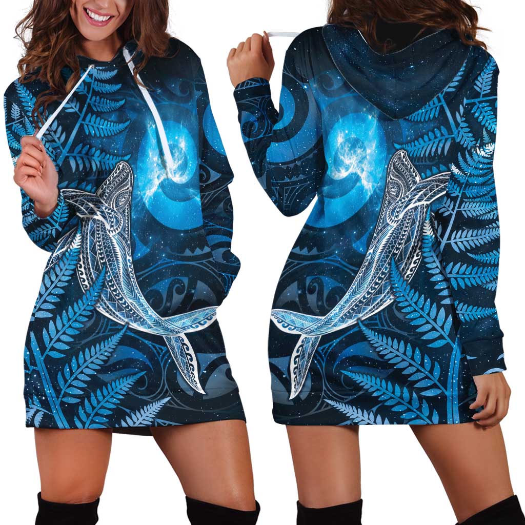 New Zealand Matariki Hoodie Dress Maori Koru With Humpback Whale Blue