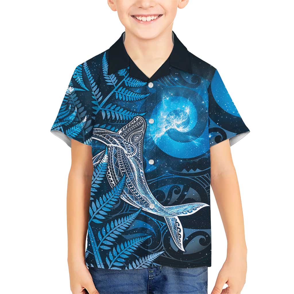 New Zealand Matariki Kid Hawaiian Shirt Maori Koru With Humpback Whale Blue