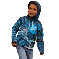 New Zealand Matariki Kid Hoodie Maori Koru With Humpback Whale Blue