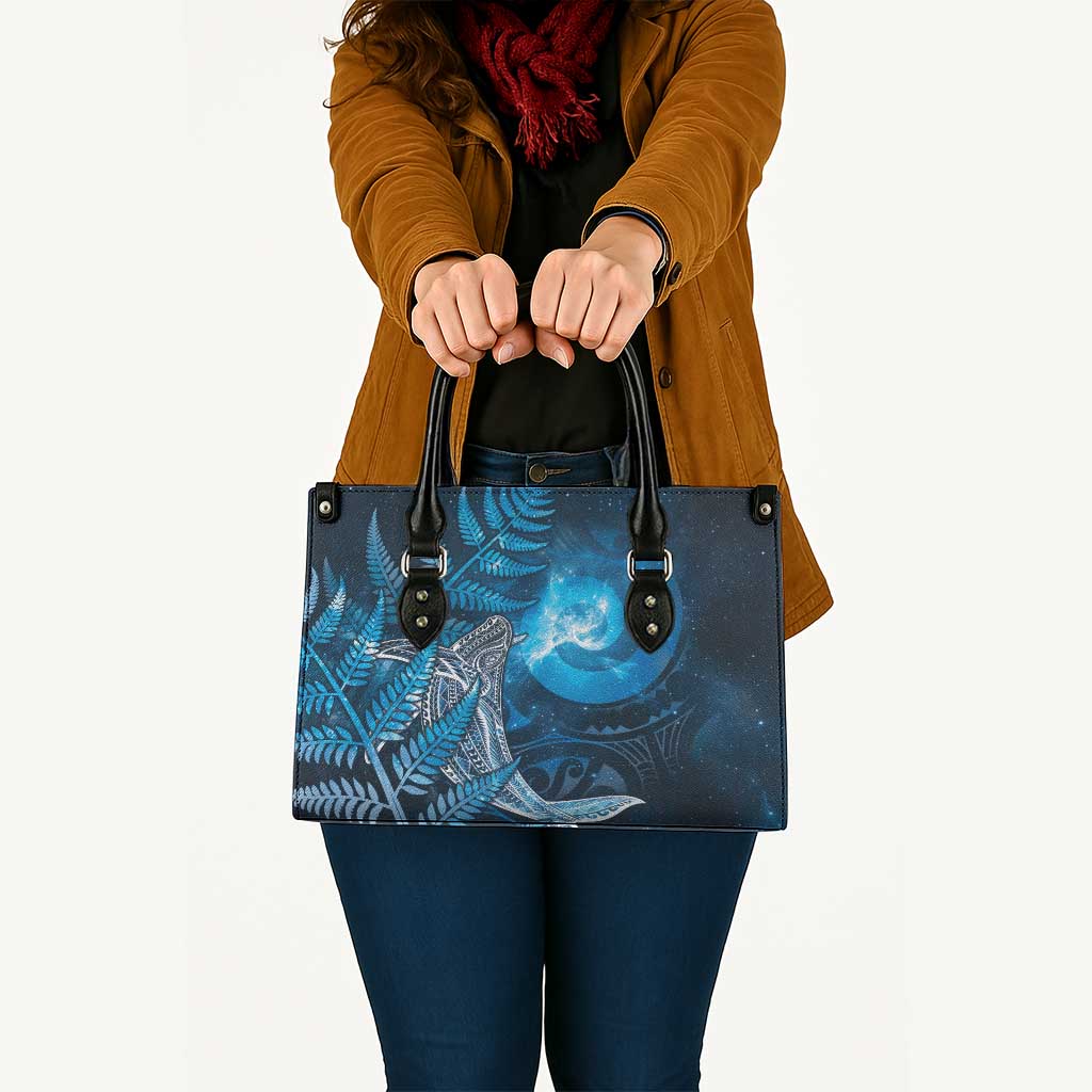 New Zealand Matariki Leather Bag Maori Koru With Humpback Whale Blue