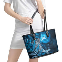 New Zealand Matariki Leather Tote Bag Maori Koru With Humpback Whale Blue