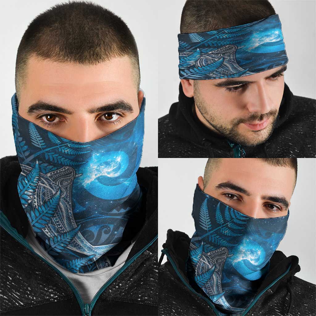 New Zealand Matariki Neck Gaiter Maori Koru With Humpback Whale Blue