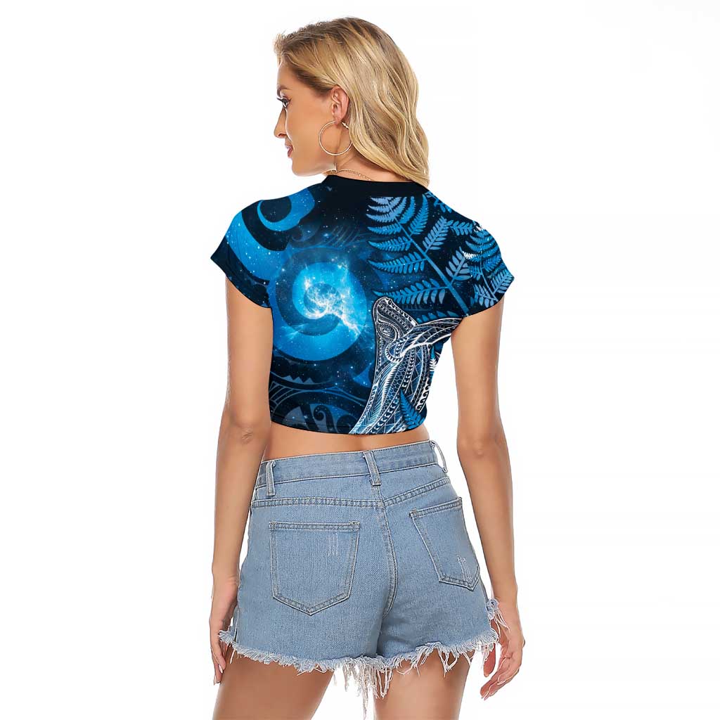 New Zealand Matariki Raglan Cropped T Shirt Maori Koru With Humpback Whale Blue