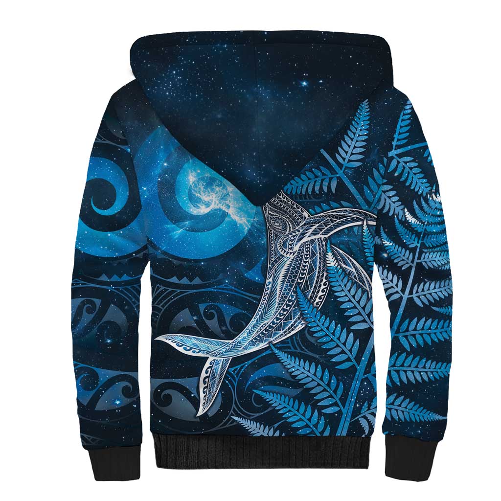 New Zealand Matariki Sherpa Hoodie Maori Koru With Humpback Whale Blue