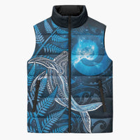 New Zealand Matariki Sleeveless Puffer Jacket Maori Koru With Humpback Whale Blue