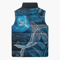 New Zealand Matariki Sleeveless Puffer Jacket Maori Koru With Humpback Whale Blue