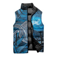 New Zealand Matariki Sleeveless Puffer Jacket Maori Koru With Humpback Whale Blue