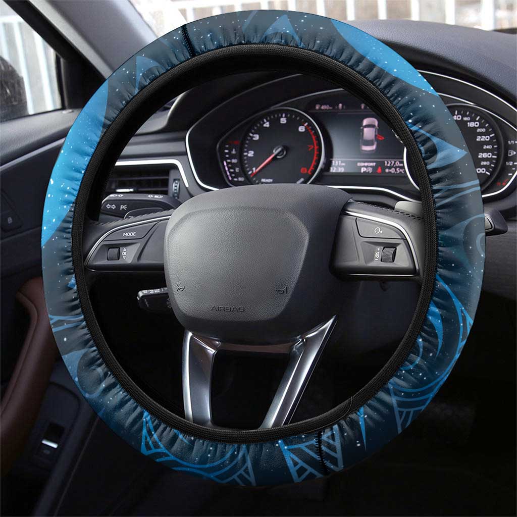 New Zealand Matariki Steering Wheel Cover Maori Koru With Humpback Whale Blue
