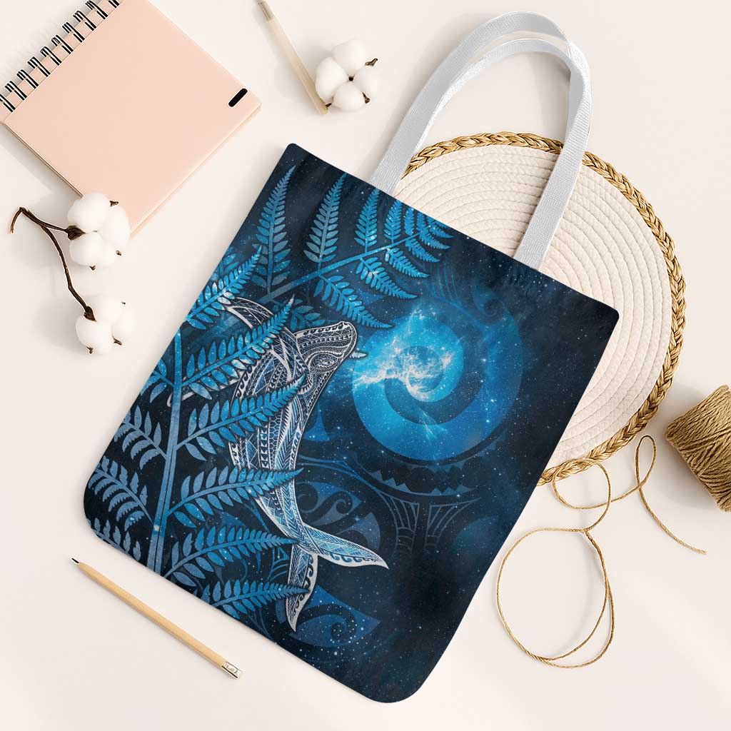 New Zealand Matariki Tote Bag Maori Koru With Humpback Whale Blue