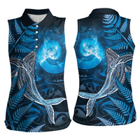 New Zealand Matariki Women Sleeveless Polo Shirt Maori Koru With Humpback Whale Blue