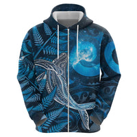 New Zealand Matariki Zip Hoodie Maori Koru With Humpback Whale Blue