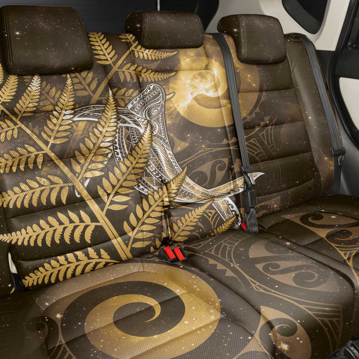 New Zealand Matariki Back Car Seat Cover Maori Koru With Humpback Whale Gold