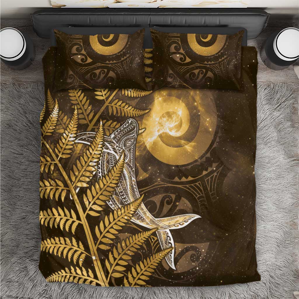 New Zealand Matariki Bedding Set Maori Koru With Humpback Whale Gold