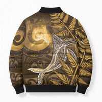 New Zealand Matariki Bomber Puffer Jacket Maori Koru With Humpback Whale Gold