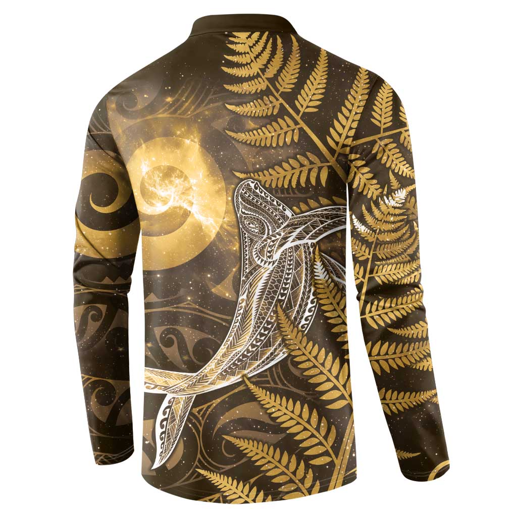 New Zealand Matariki Button Sweatshirt Maori Koru With Humpback Whale Gold